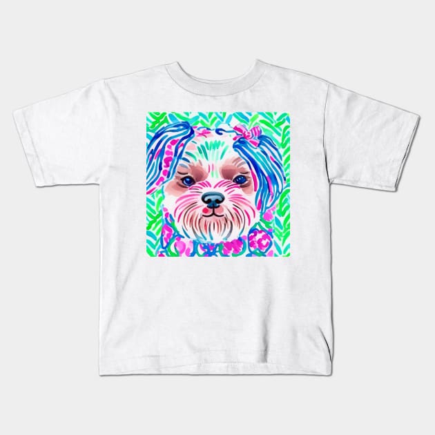 Preppy, colorful dog portrait Kids T-Shirt by SophieClimaArt